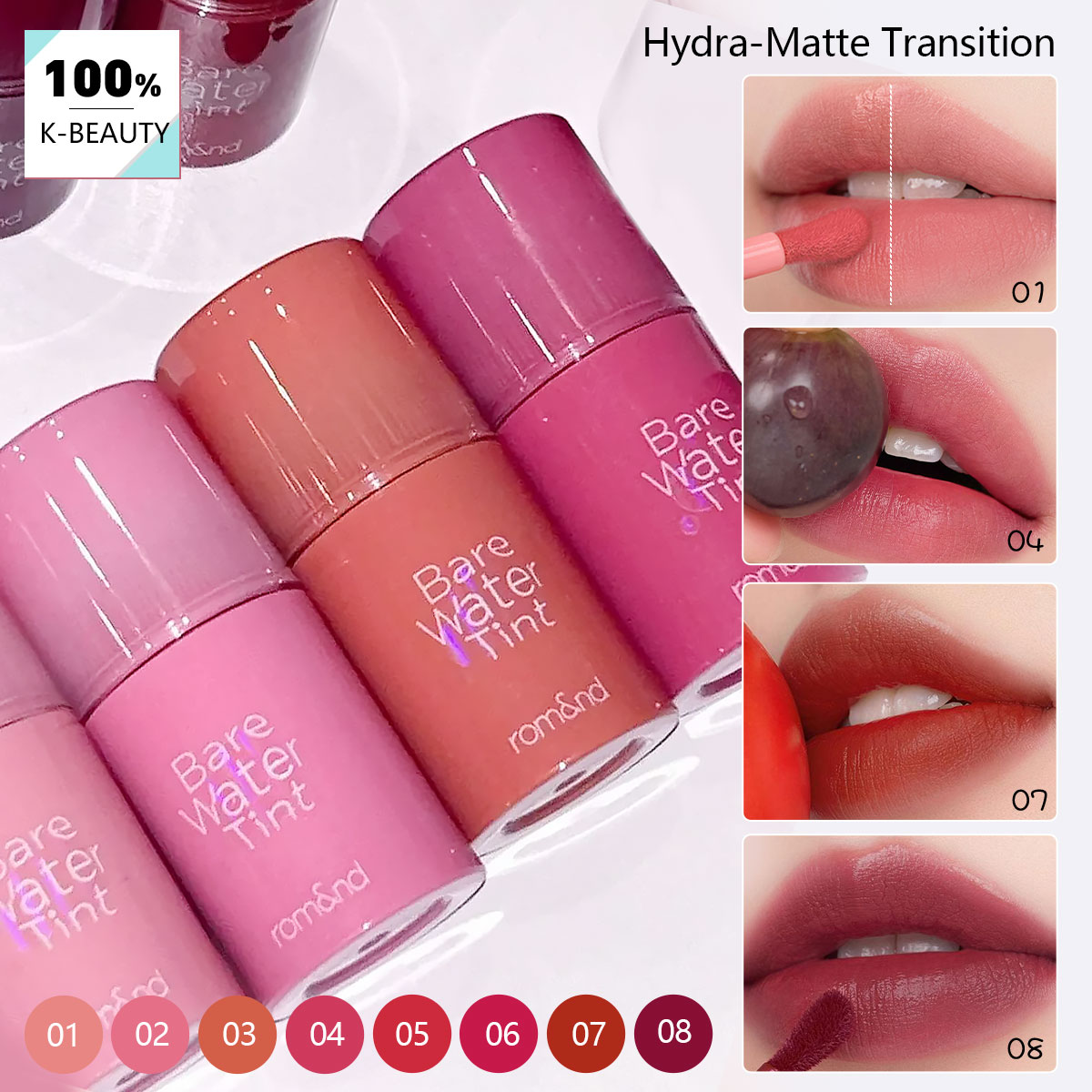 Lip Tint Korean - rom&nd BARE MOOL TINT, легкая водная